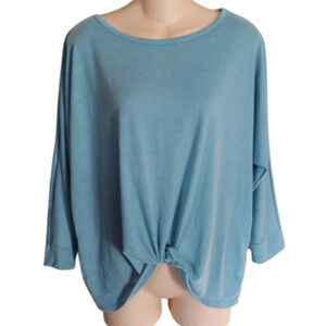 IIts Our Time Blue Boho Front Tie 3/4 Sleeve Top Size Women's Large NEW with Tag